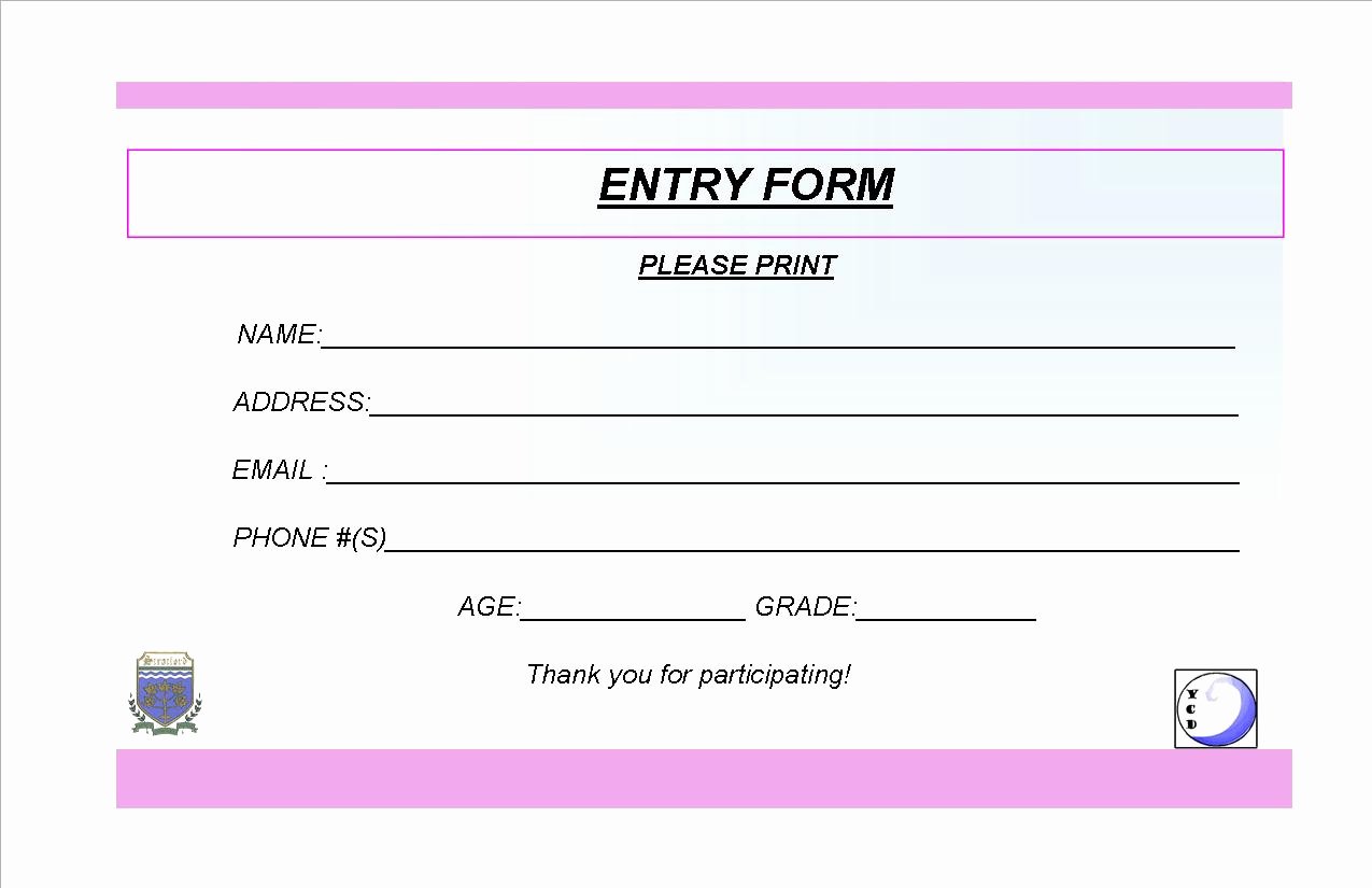 Raffle Entry form Template Templates Data