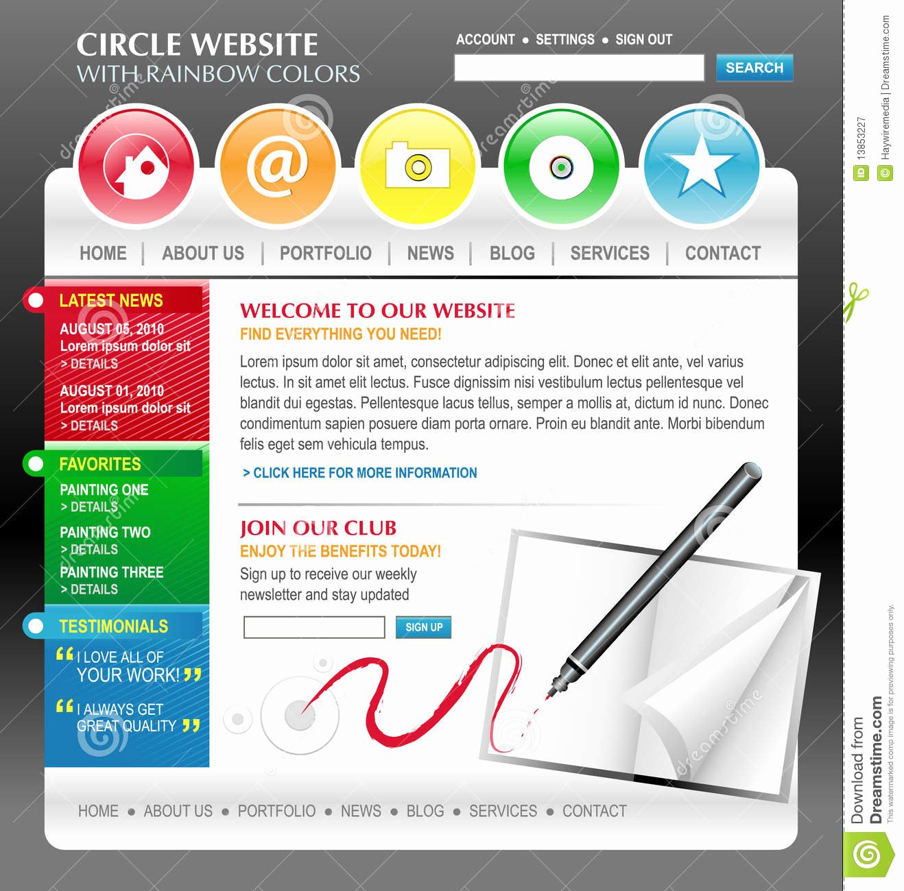 Rainbow Art Internet Website Template Stock Vector Image