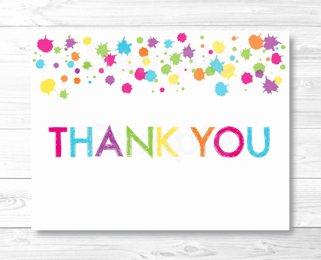Rainbow Art Party Thank You Card Template Art Birthday Party