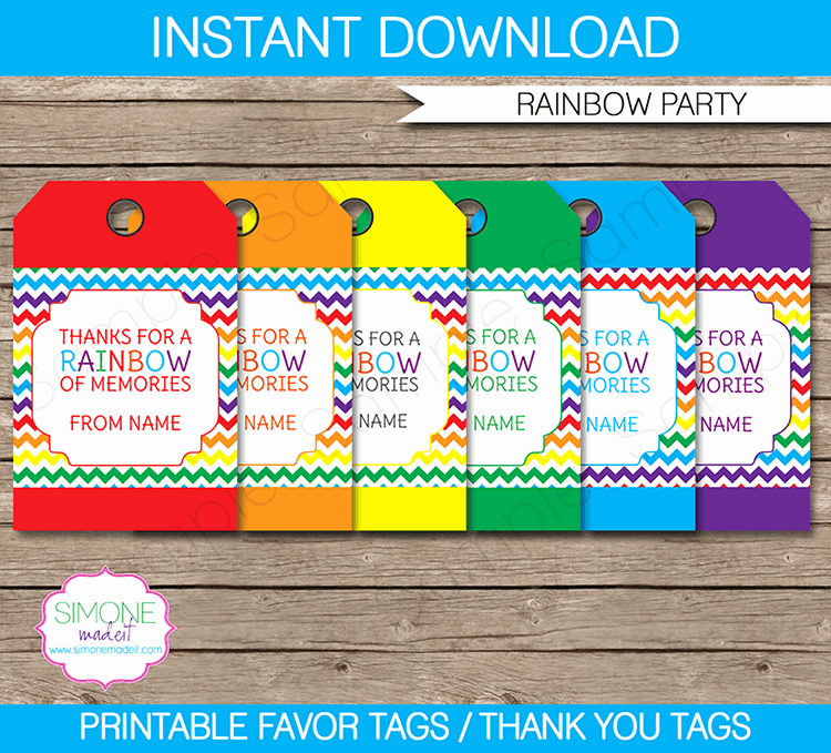 Rainbow Party Favor Tags Thank You Tags