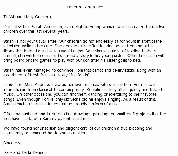 Re Mendation Letter for Babysitter Inspirational 40
