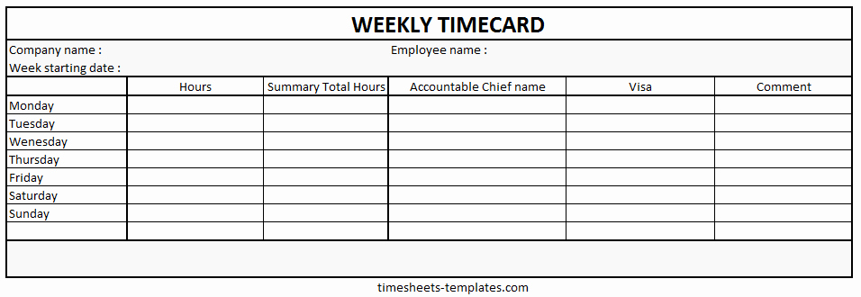 Ready to Use Printable Weekly Time Card with Hour Work