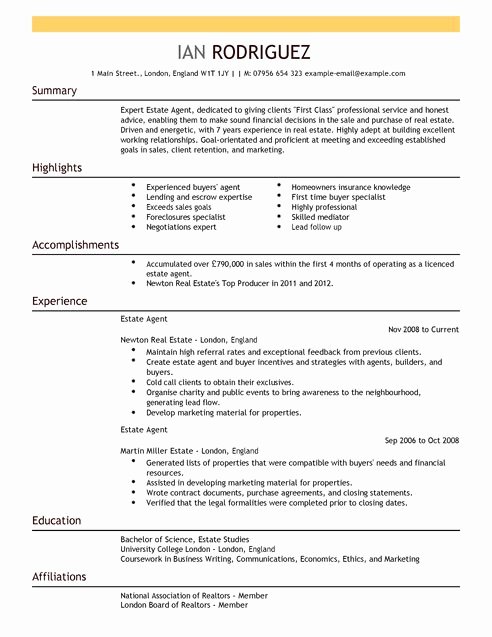 real estate agent resume