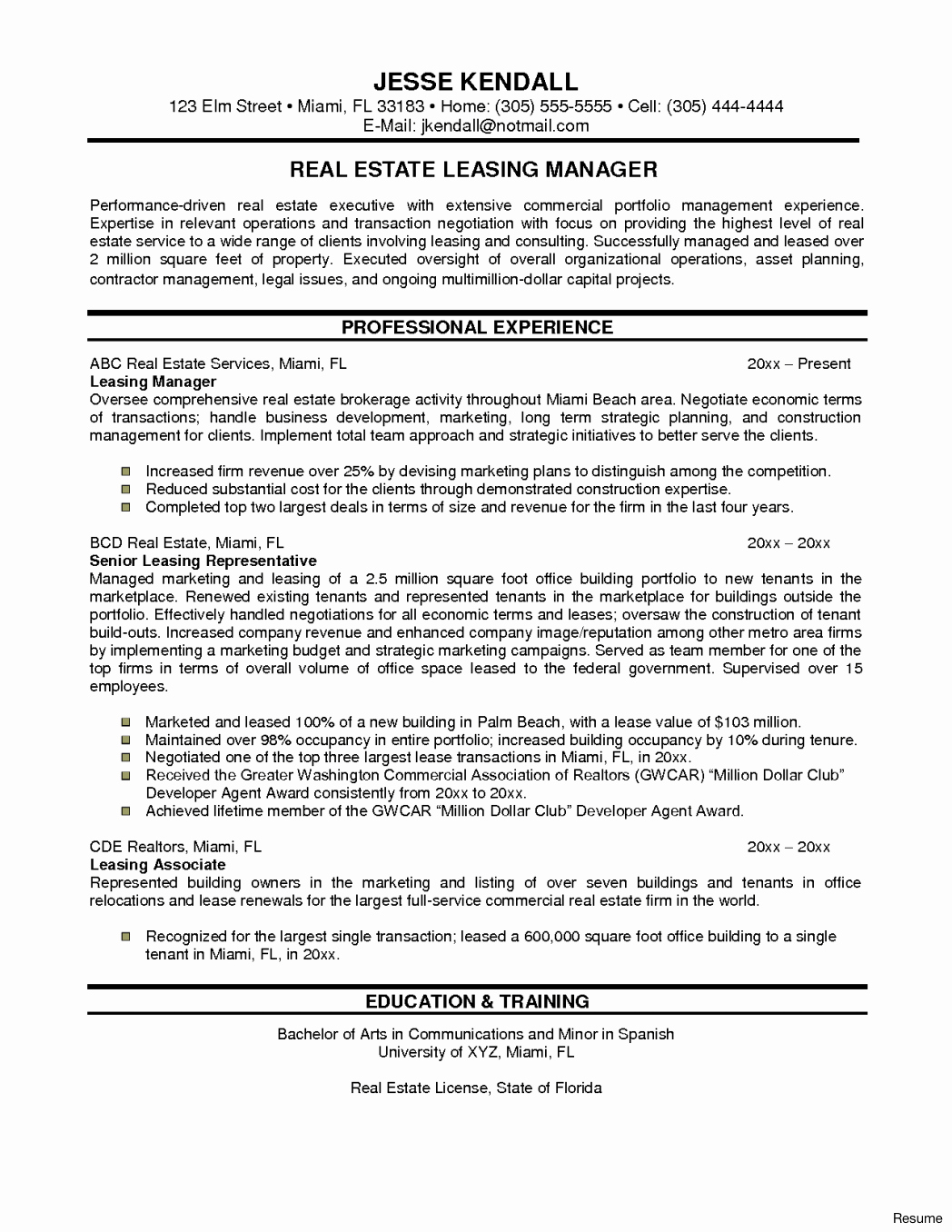 Real Estate Appraiser Resume