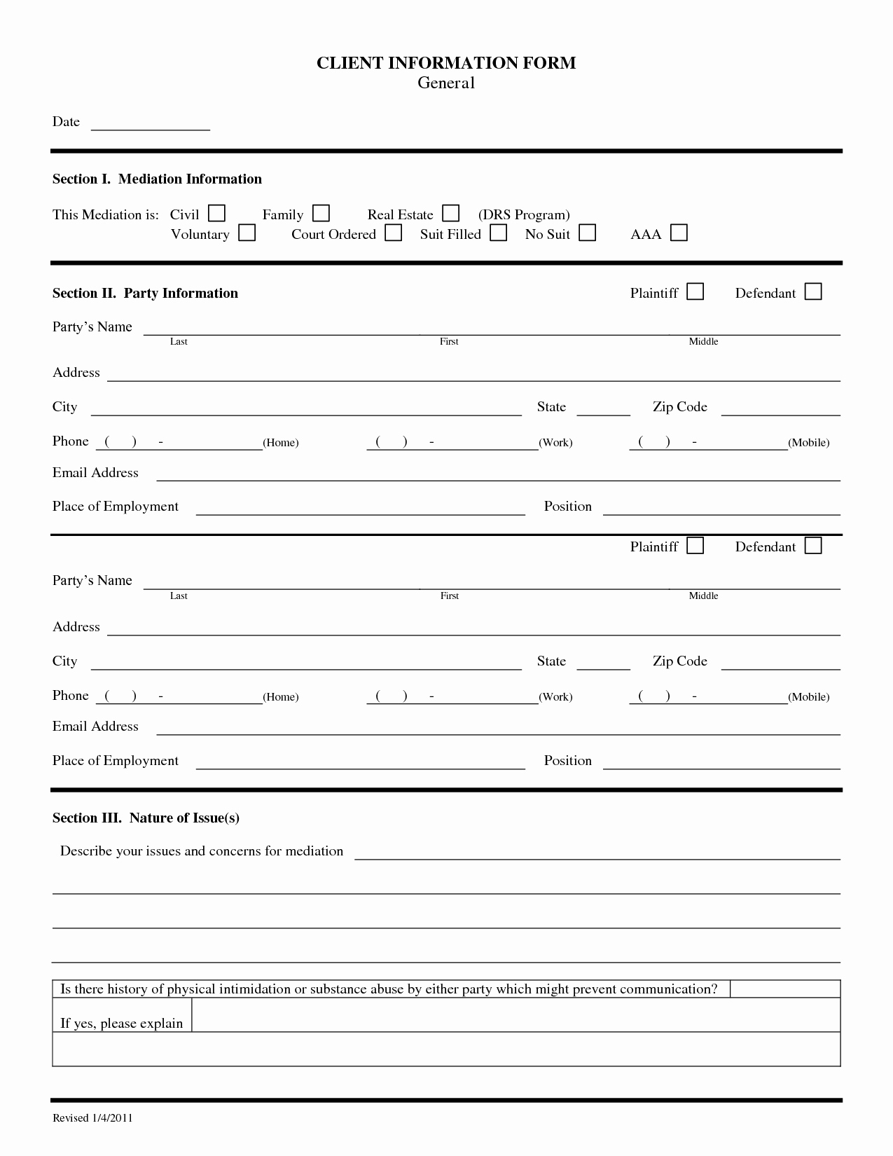 Real Estate New Client Information form Template