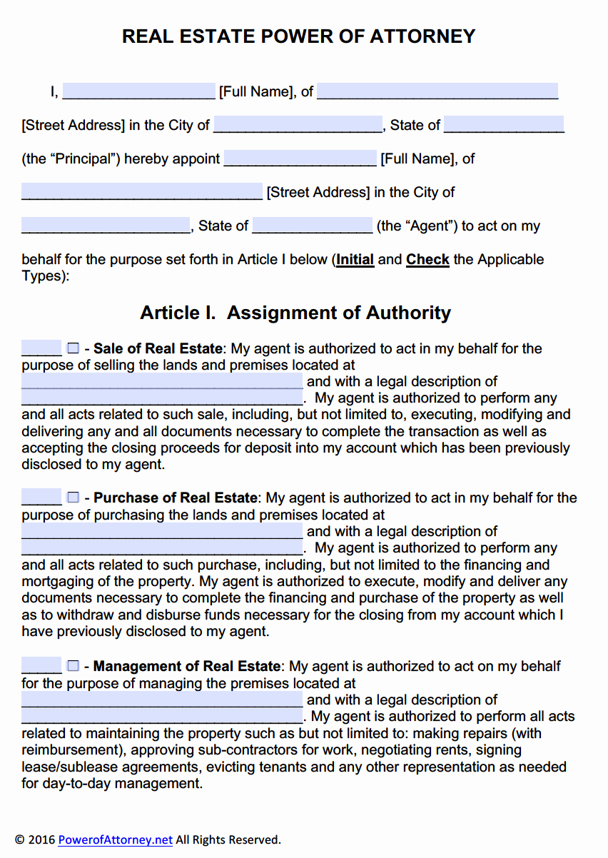 Real Estate Power Of attorney form