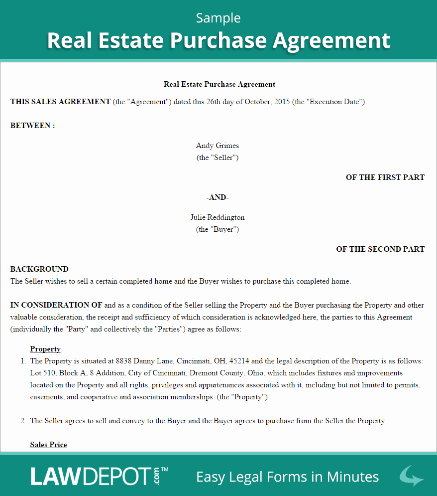 Real Estate Purchase Agreement United States form Lawdepot