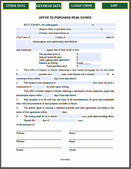 Real Estate Purchase Fer form Free Fillable Pdf forms