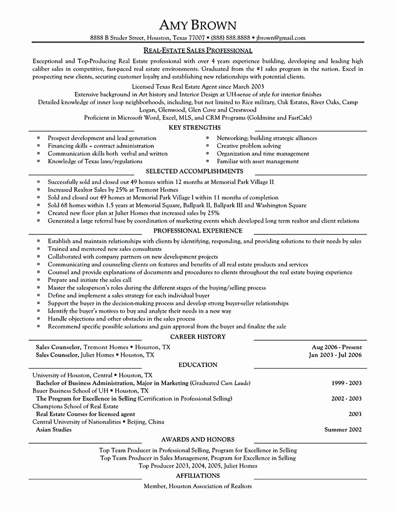 Real Estate Resume Examples Real Estate Resume is Monly