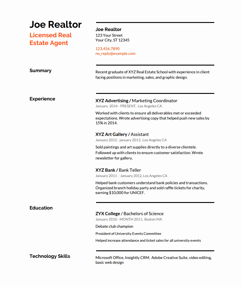 Real Estate Resume Writing Guide with Template