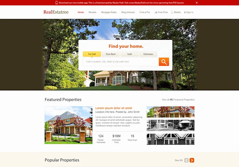 Real Estate Website Design Free Psd Template