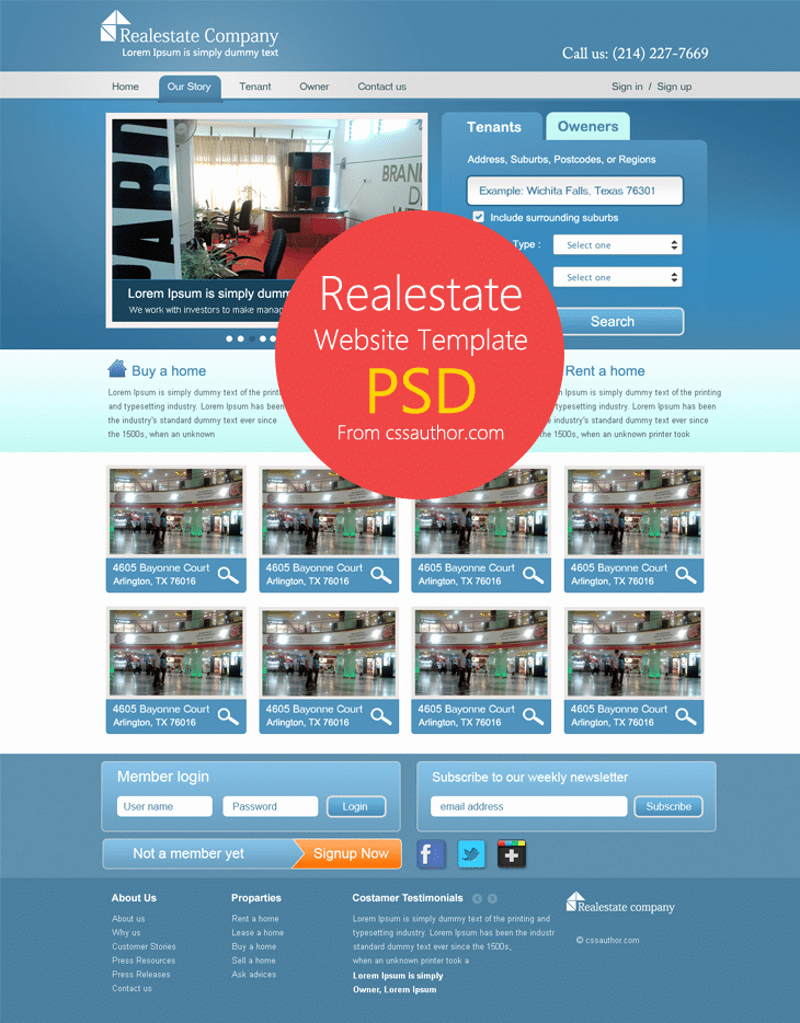Real Estate Website Template Psd for Free Download