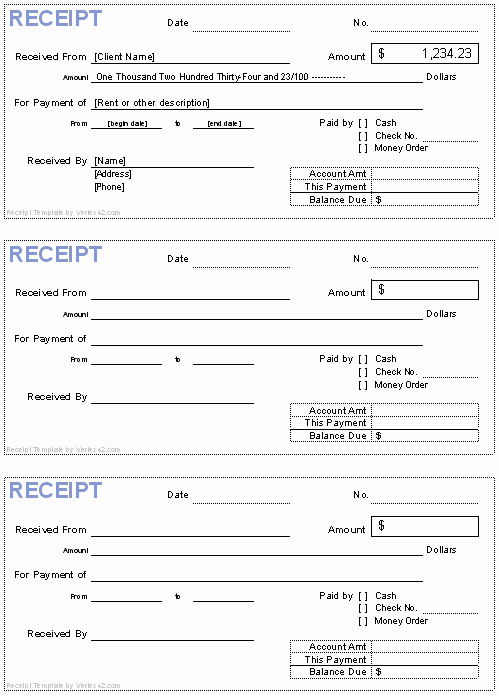 Receipt for Rent Free Printable Documents