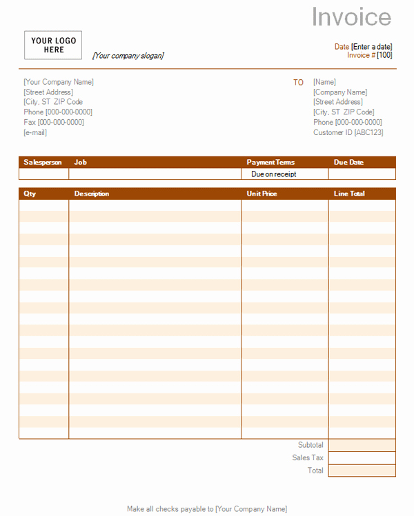 Receipt for Services Template Easy Invoice Templates