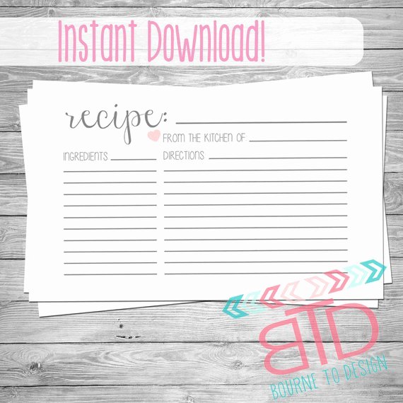 Recipe Card Printable Recipe Card Instant Download Kitchen
