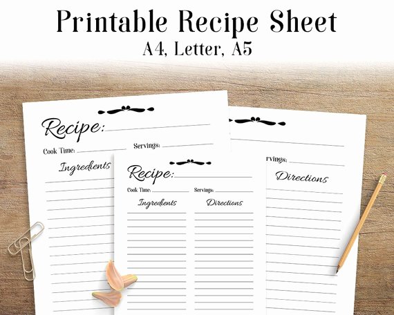 Recipe Sheet Printable Recipe Page Template Blank Recipe