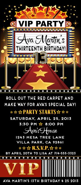 Red Carpet Birthday Party Invitations