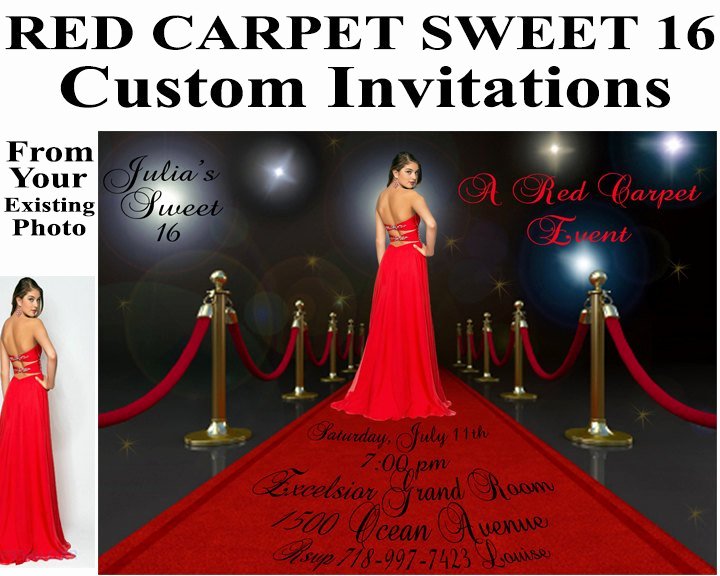 Red Carpet Invitations Sweet 16 Birthday Bridal Shower Custom