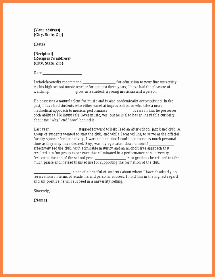 Reference Letter for University Admission Letter Of