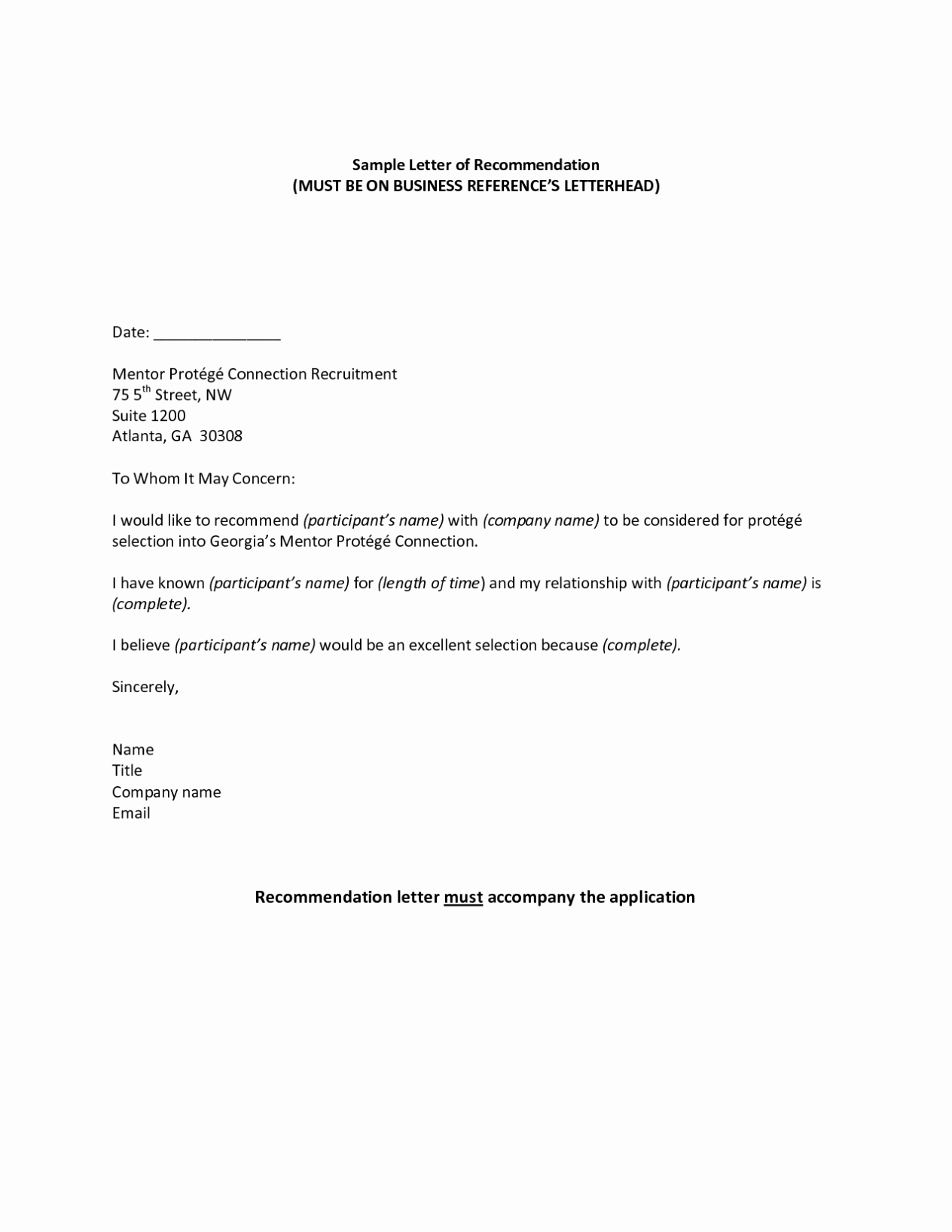 Reference Letter format Template Sample