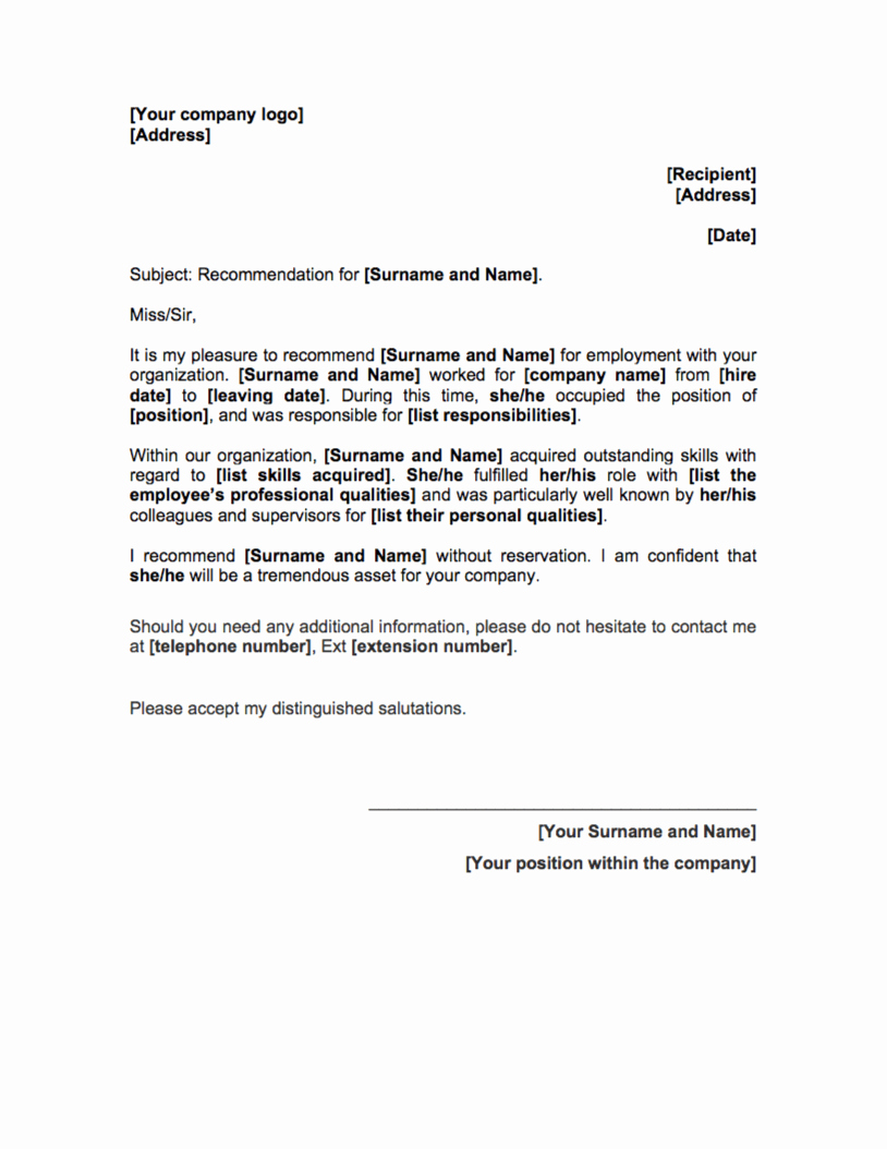 Reference Letter Template Free Hr tools