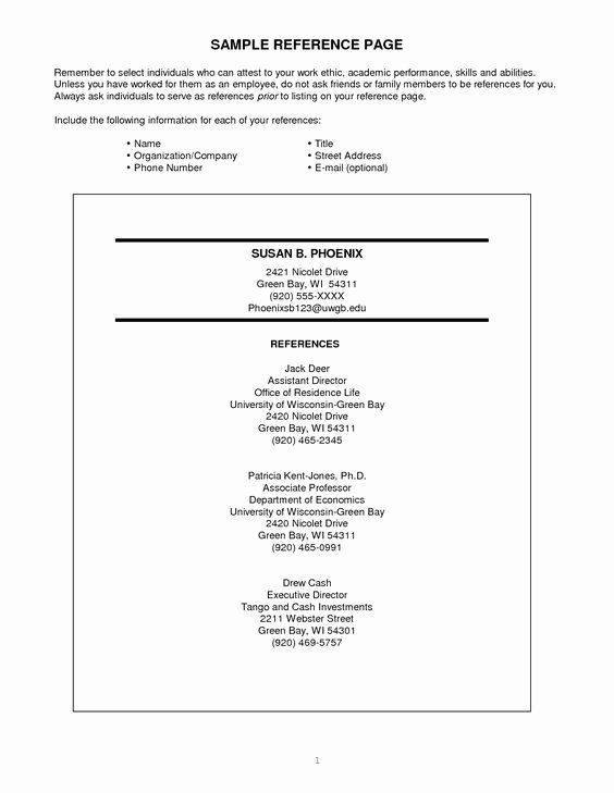 Reference Sample for Resume