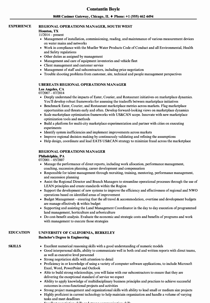 Regional Operations Manager Resume Samples