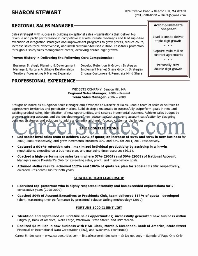 Regional Sales Manager Resume Sample Example
