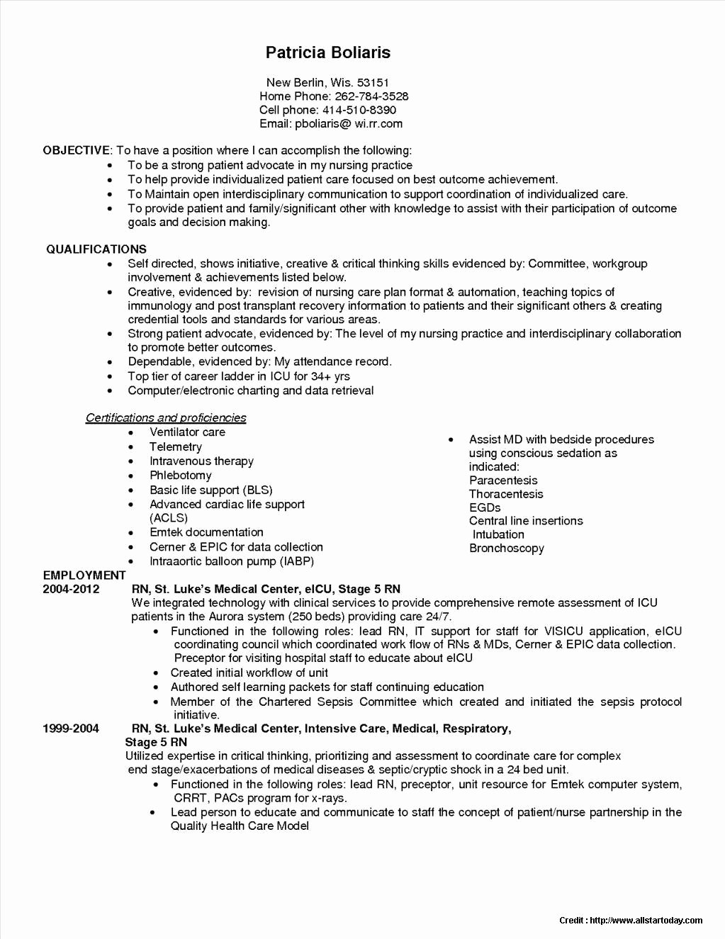 registered nurse resume sample format