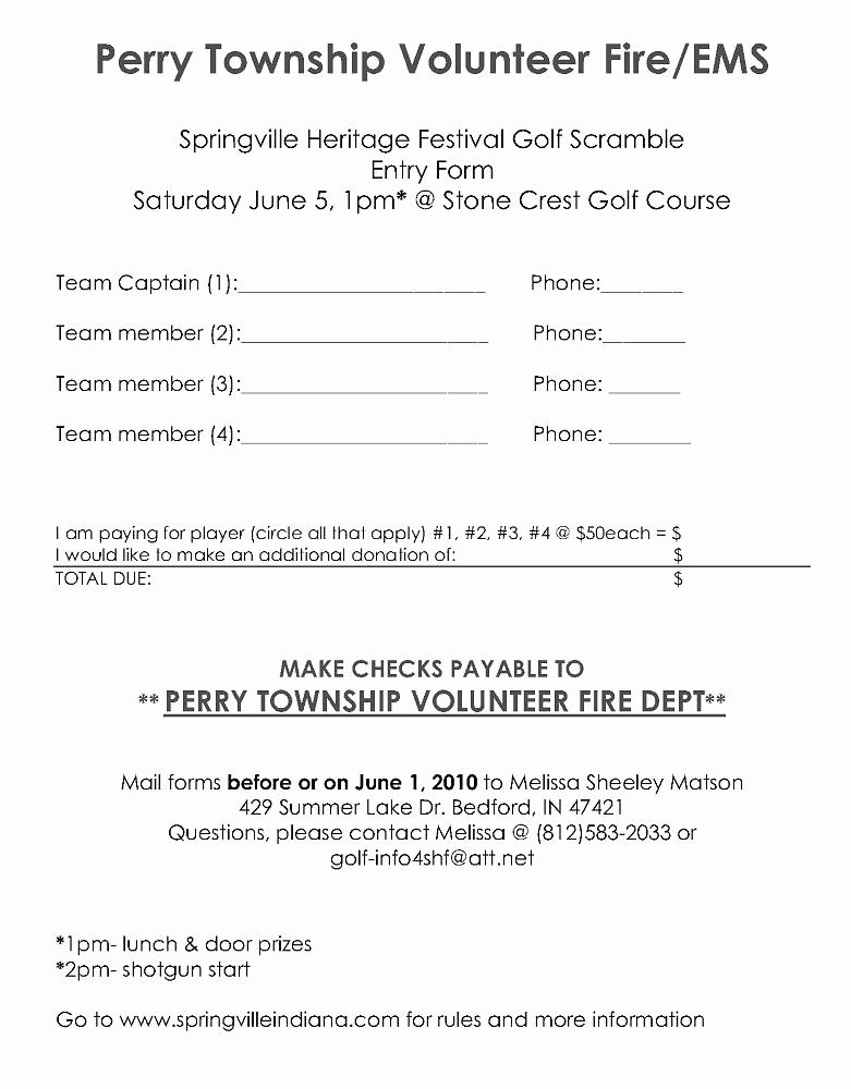 Registration form Template for Golf tournament