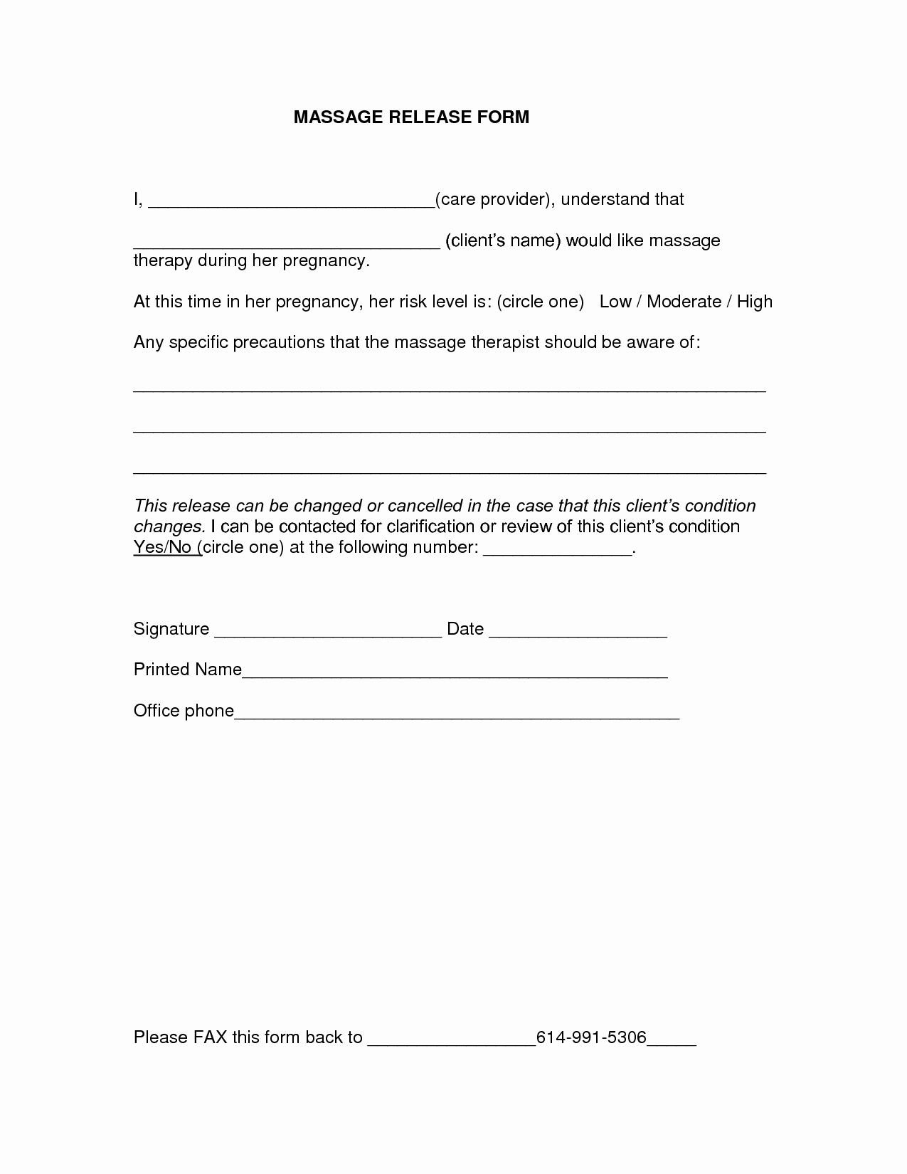 Release Information form Template