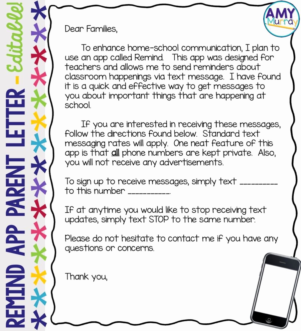 Remind App Parent Letter Editable Template