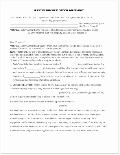 Rent to Own Contract Template for Ms Word