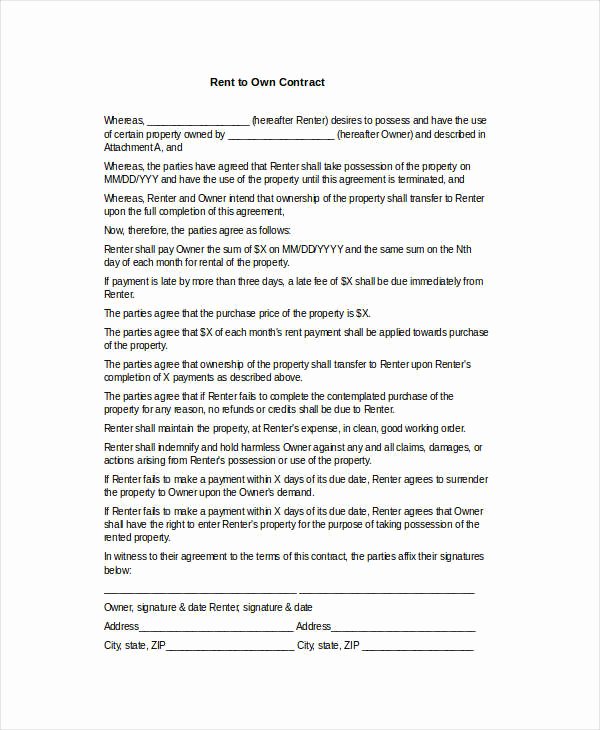 Rent to Own Contract Templates 7 Free Word Excel Pdf