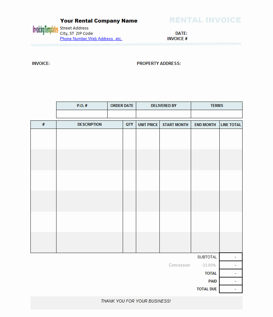 Rental Invoice Template Word