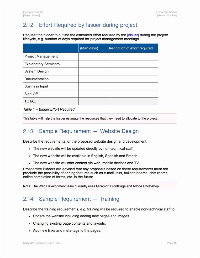 Request for Proposal Rfp Template Apple Iwork Pages and