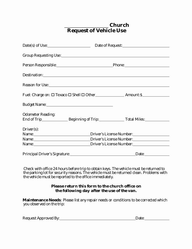 Request Of Vehicle Use form