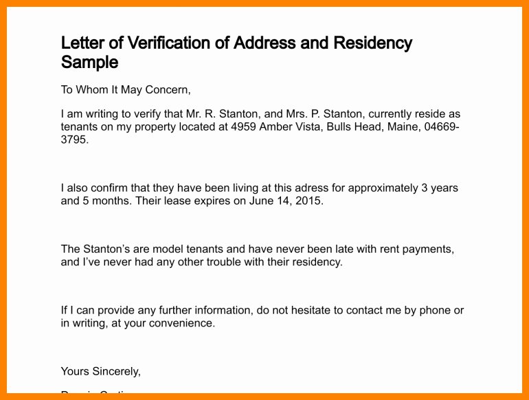 Residency Verification Letter Letter Of Re Mendation