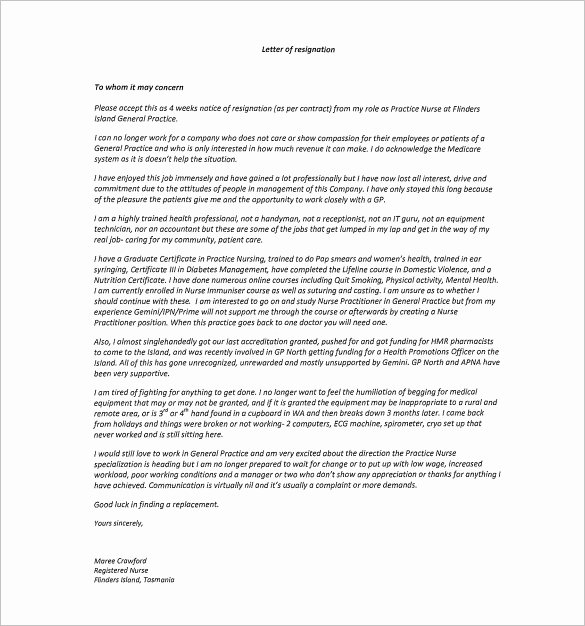Resignation Letter for Nurse Letter Of Re Mendation