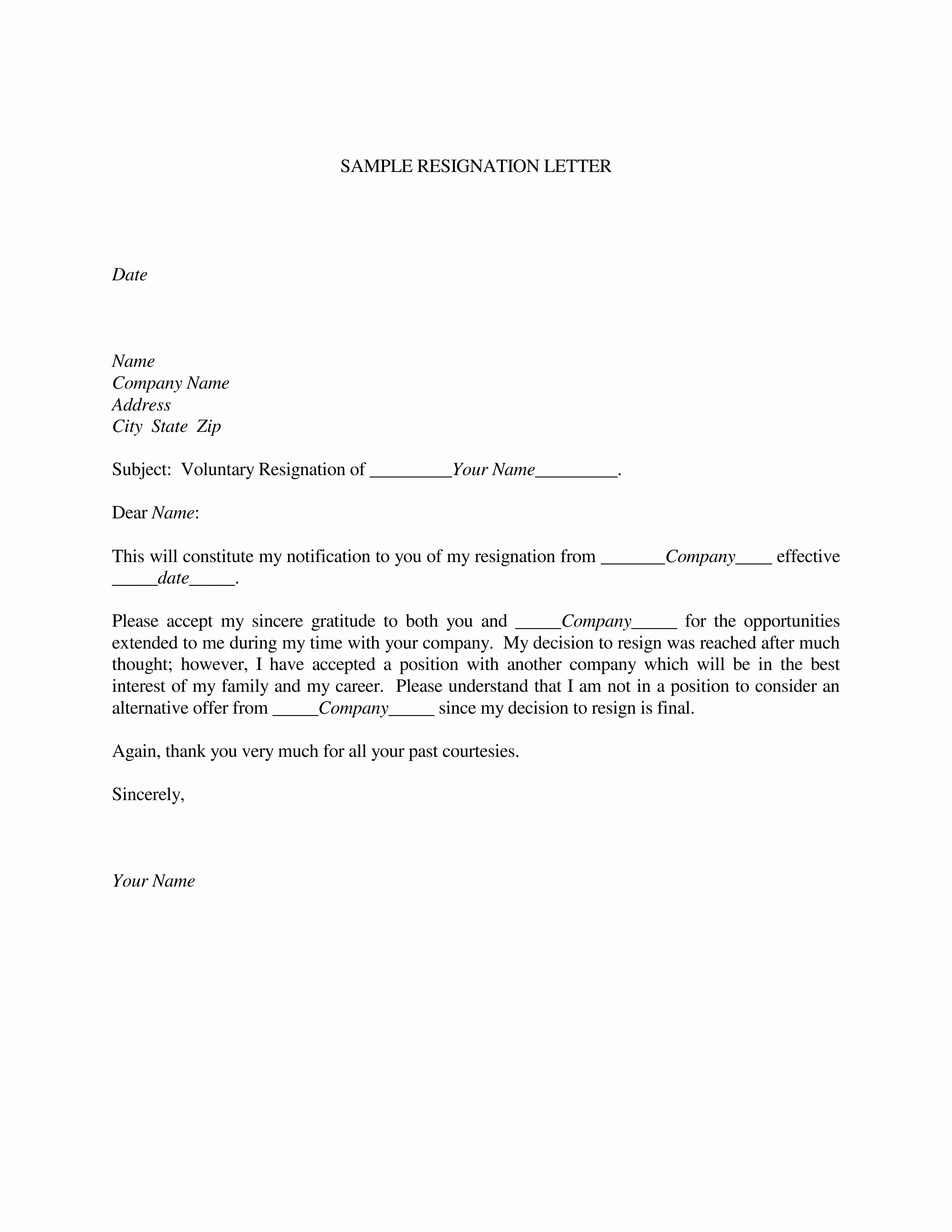 Resignation Letter Samples Download Pdf Doc format