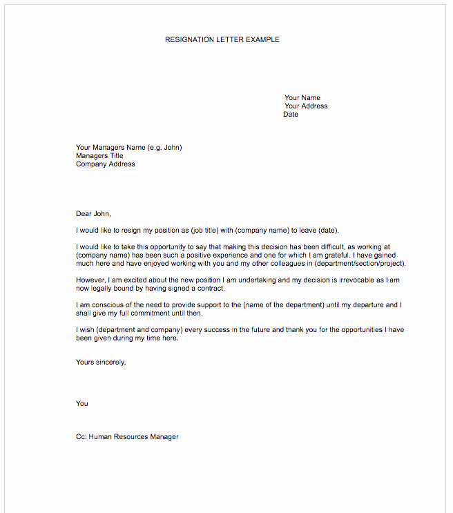 Resignation Letter Samples Template