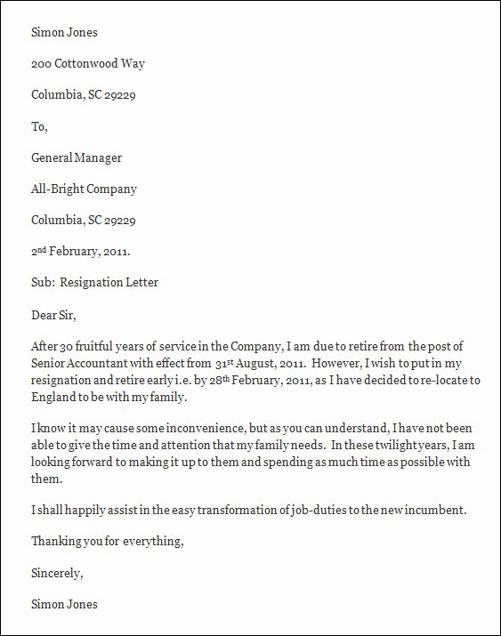 Resignation Letter Template