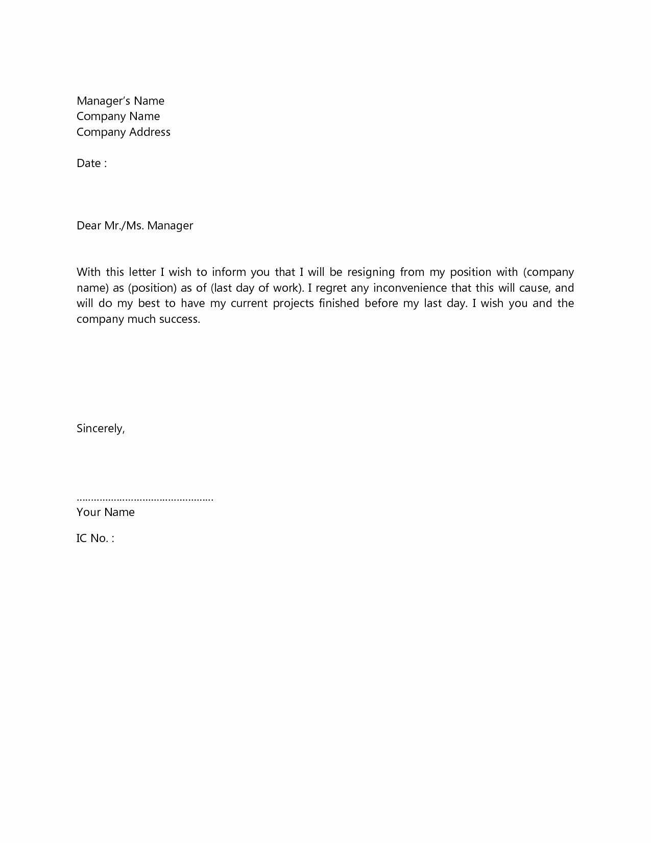 resignation letter template 1390