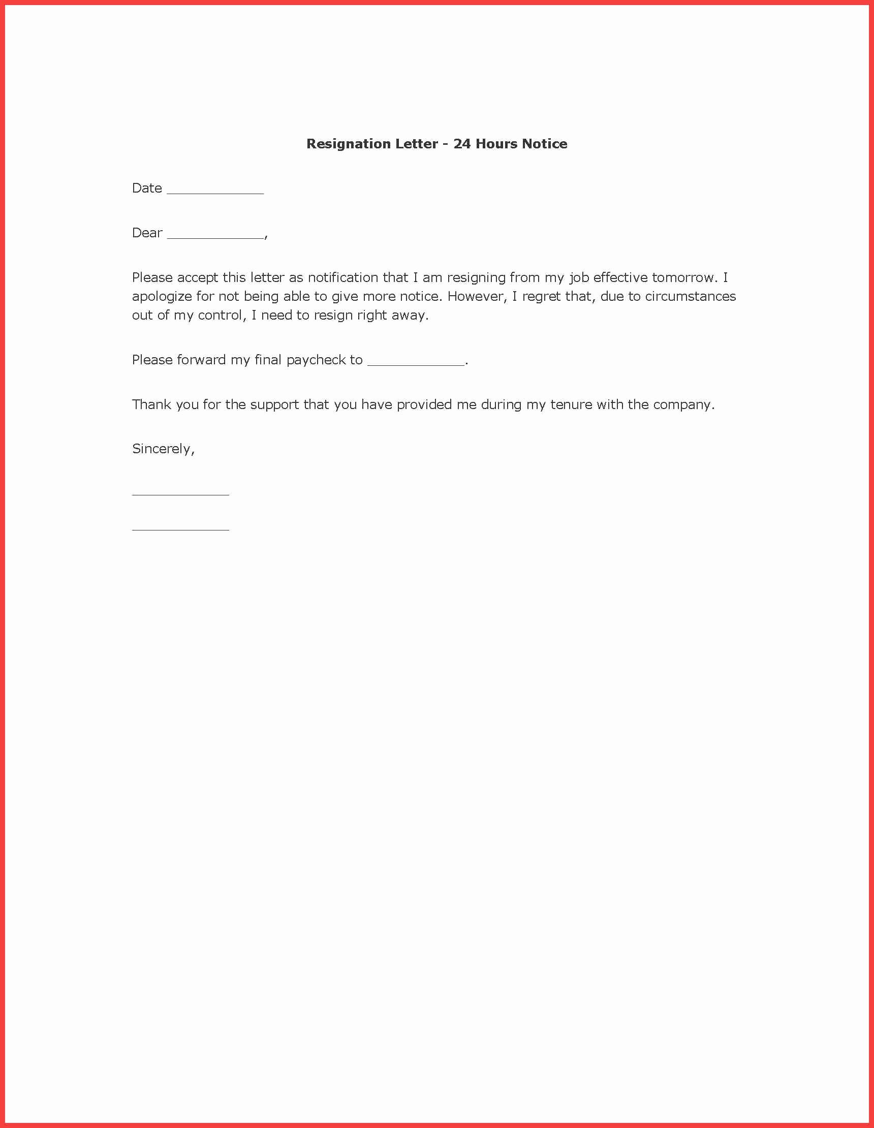 resignation template letter