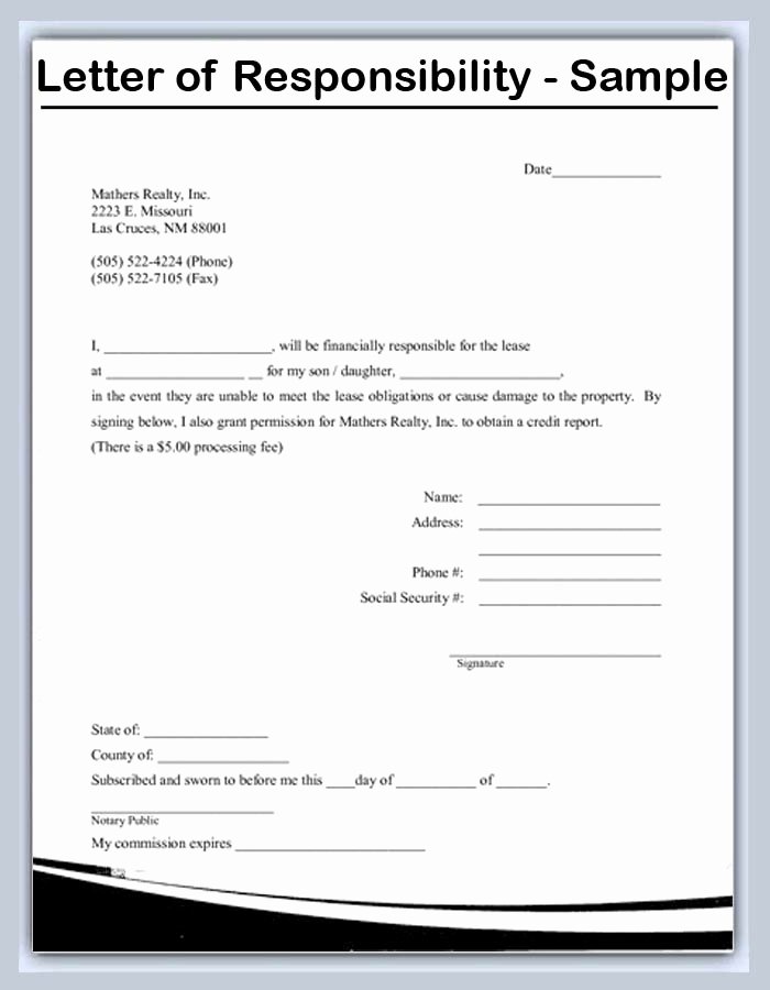 Letter Of Responsibility Template