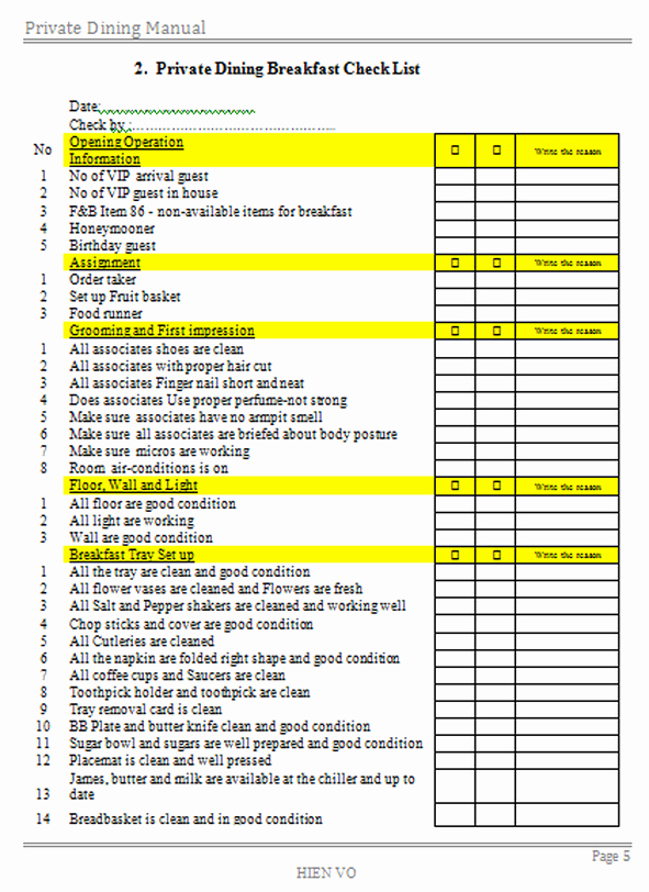 Restaurant Cleaning Checklist