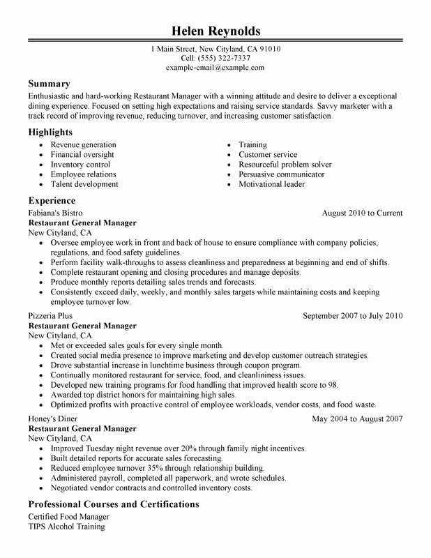 Restaurant Manager Resume Examples Created by Pros