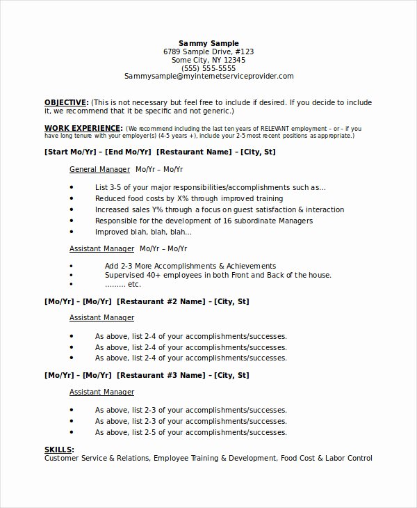 restaurant manager resume samples pdf 1089