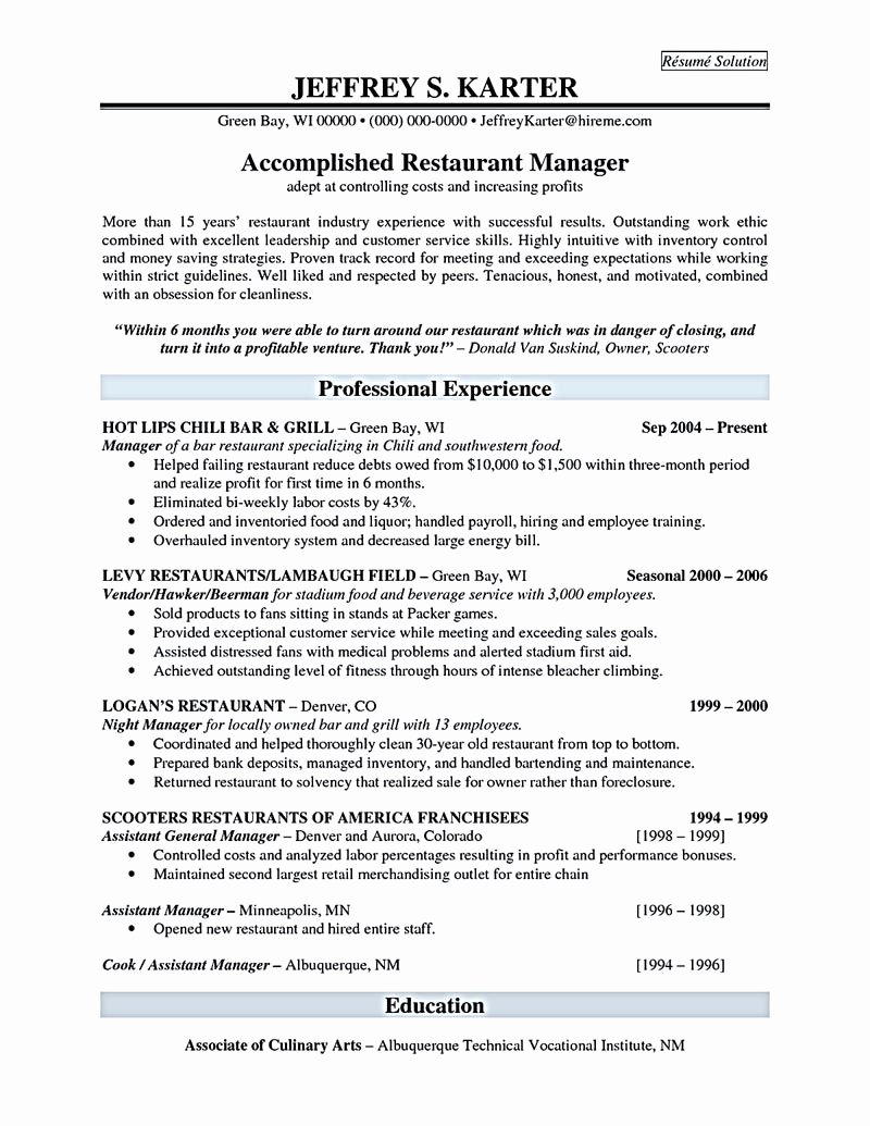 Restaurant Manager Resume Will Ease Anyone who is Seeking