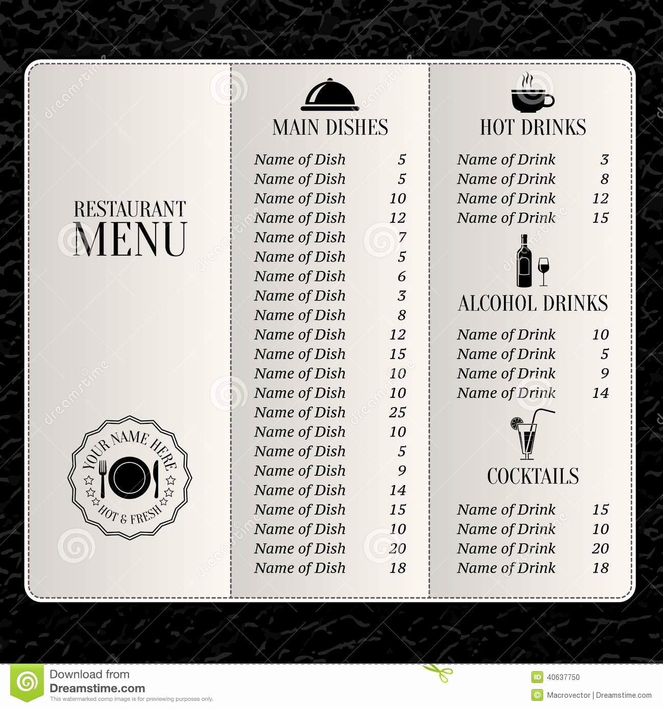 Restaurant Menu Template Stock Vector Image